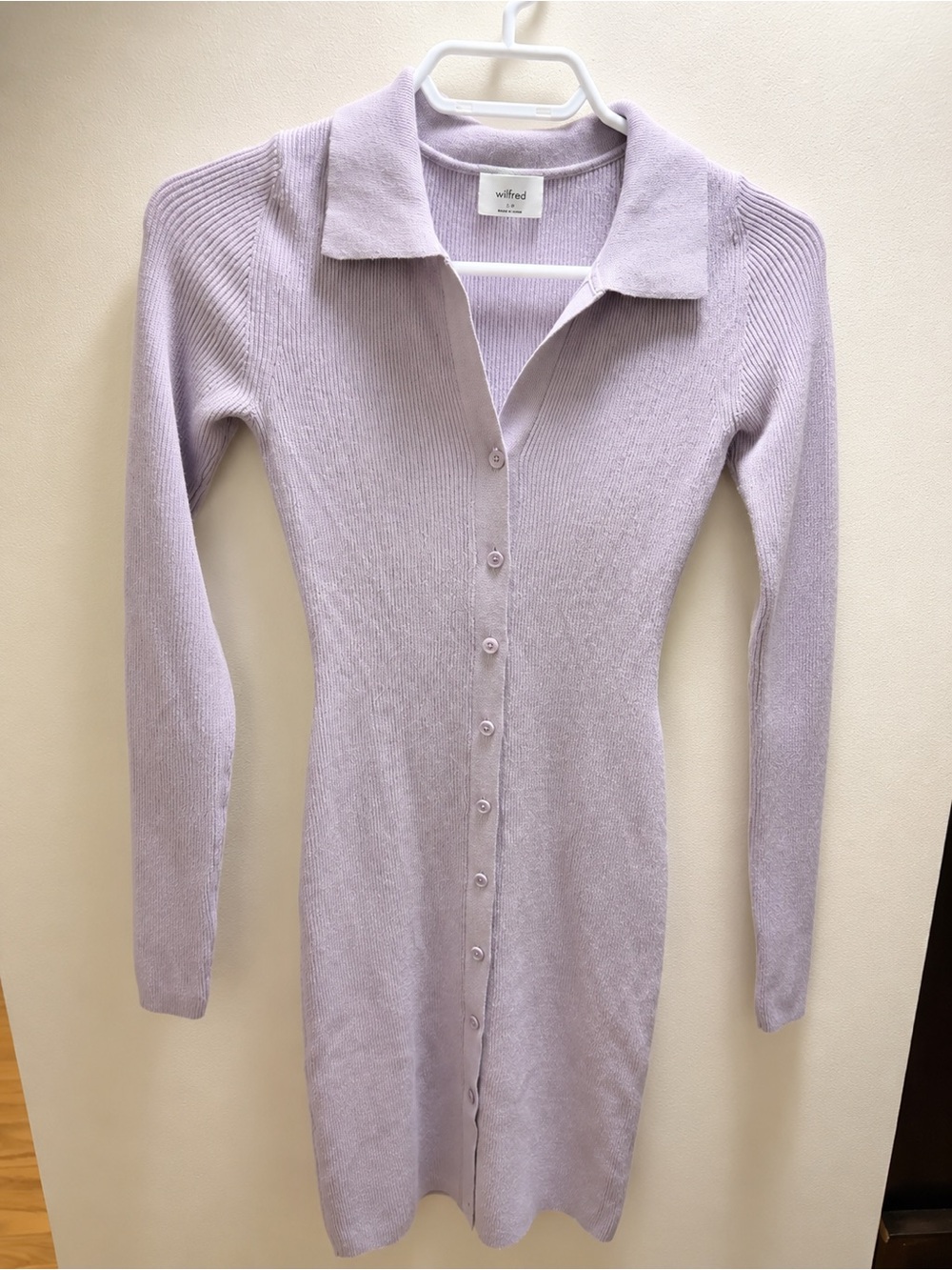 Aritzia Lilac Ribbed Button-Front Collared Mini Dress - Picture 2 of 4